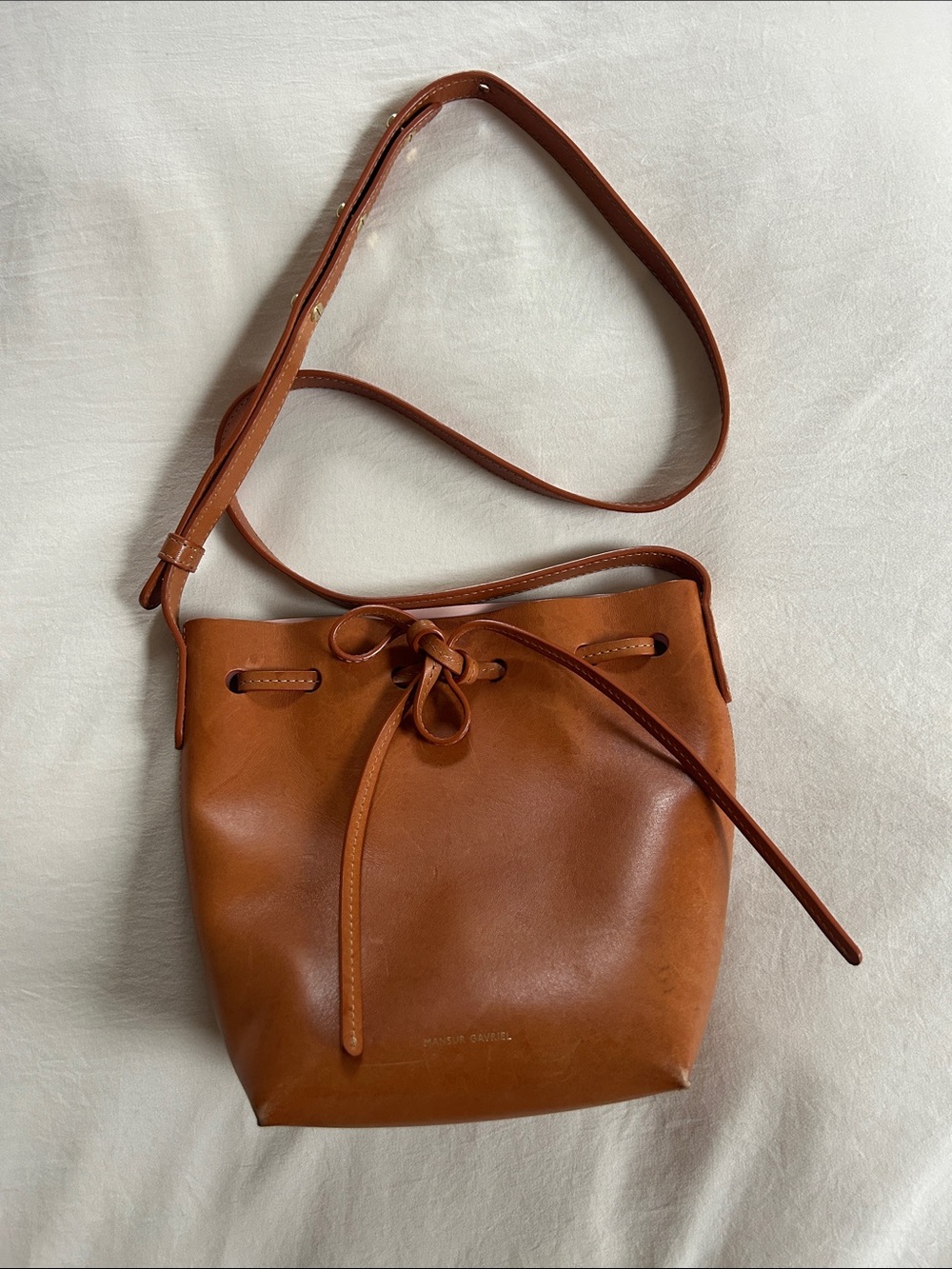 Mansur Gavriel Bucket Bag. Approximately 8” long x 9” wide. See description
